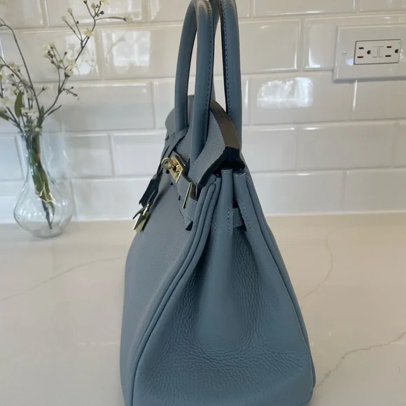 Birkin Inspired Slate Blue Satchel - Picture 5 of 11